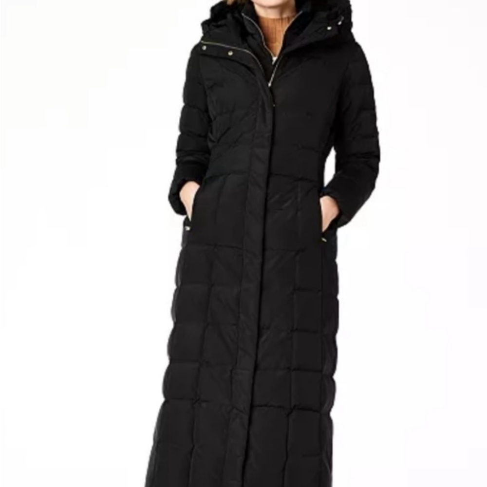 Cole Haan Women's Black Hooded Maxi Puffer Coat
